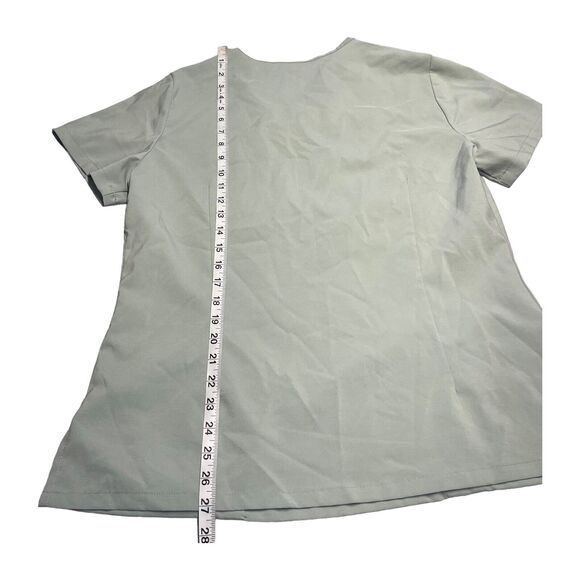 Mint Scrub Top Women Large Green Polyester Stretch Pocket Side Slit Short Sleeve - Picture 5 of 7